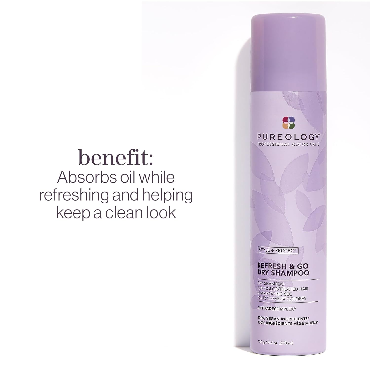 Pureology Style + Protect Refresh and Go Dry Shampoo, For Colour-Treated Hair, For Fine to Thick and Straight to Curly Hair , Absorbs Oil and adds Movement, Vegan, Sulfate-free, Paraben-Free, 150 g