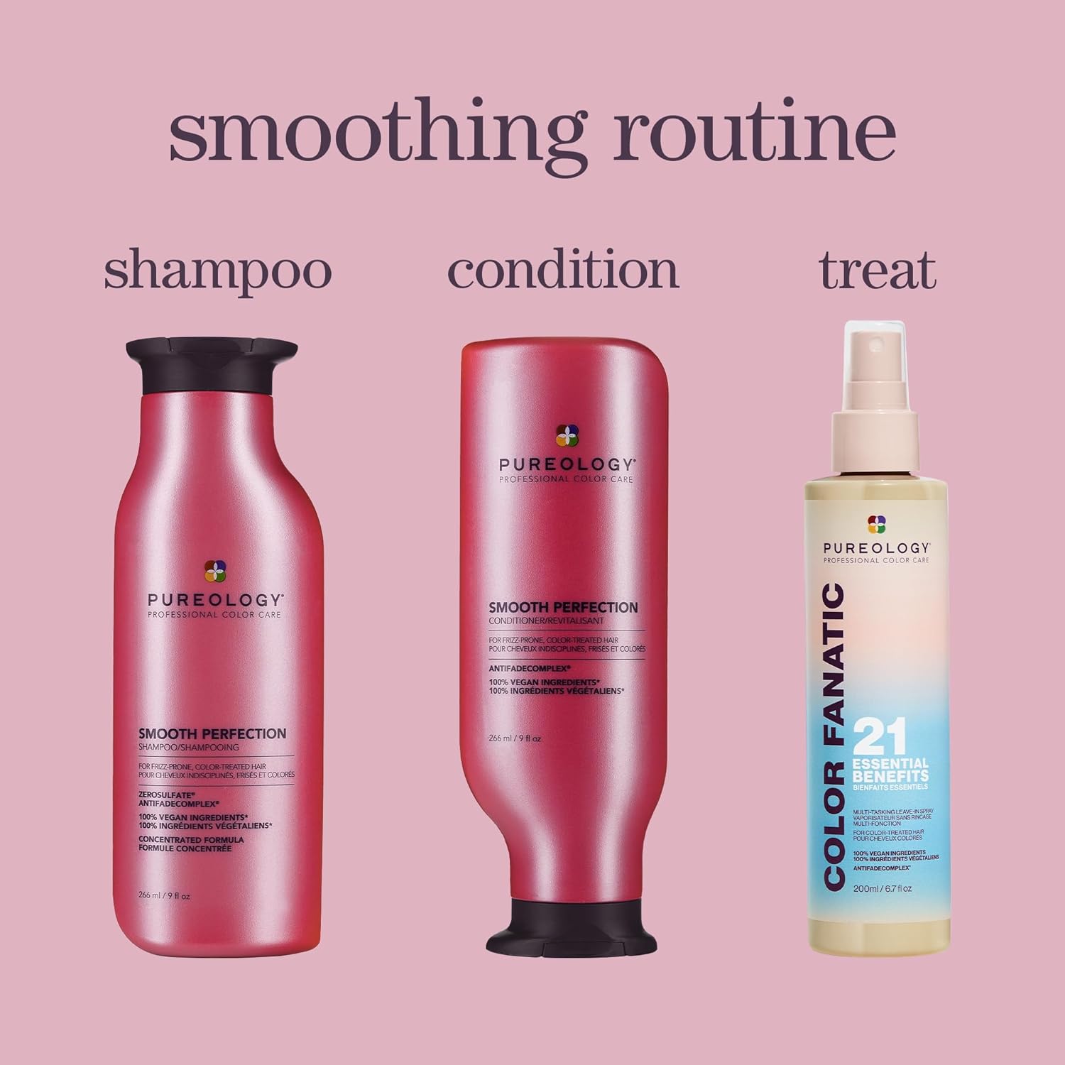 Pureology Smooth Perfection Shampoo, Frizz Control for Dry & Colored Hair, Infused with Camellia & Shea Butter, Vegan & Sulfate-Free Formula