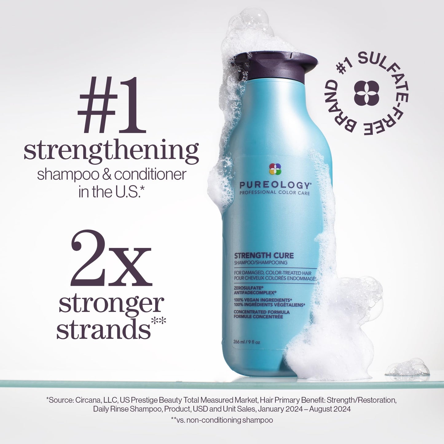 Pureology Strength Cure Shampoo, Strengthening Shampoo, Helps Repair Damaged, Color Treated Hair.Renews Strength and Softness, Vegan, Sulfate-Free, Paraben-Free,