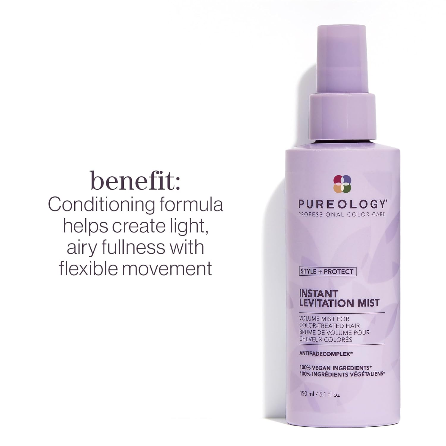 Pureology Volumizing Hair Spray, Adds Volume, Style + Protect Instant Levitation Mist, For Fine, Color-Treated Hair, Lightweight, Volumizing Spray, Sulfate-Free, Vegan, 150 ML