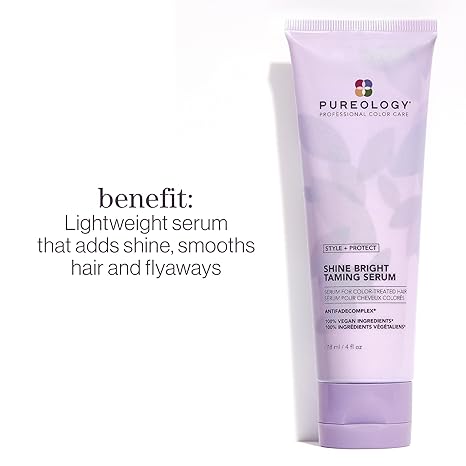 Pureology Hair Serum, Style + Protect Shine Bright, For Dry, Colour-Treated Hair, Tames Flyaways, Smoothes Frizz, Sulfate Free, 118 ML