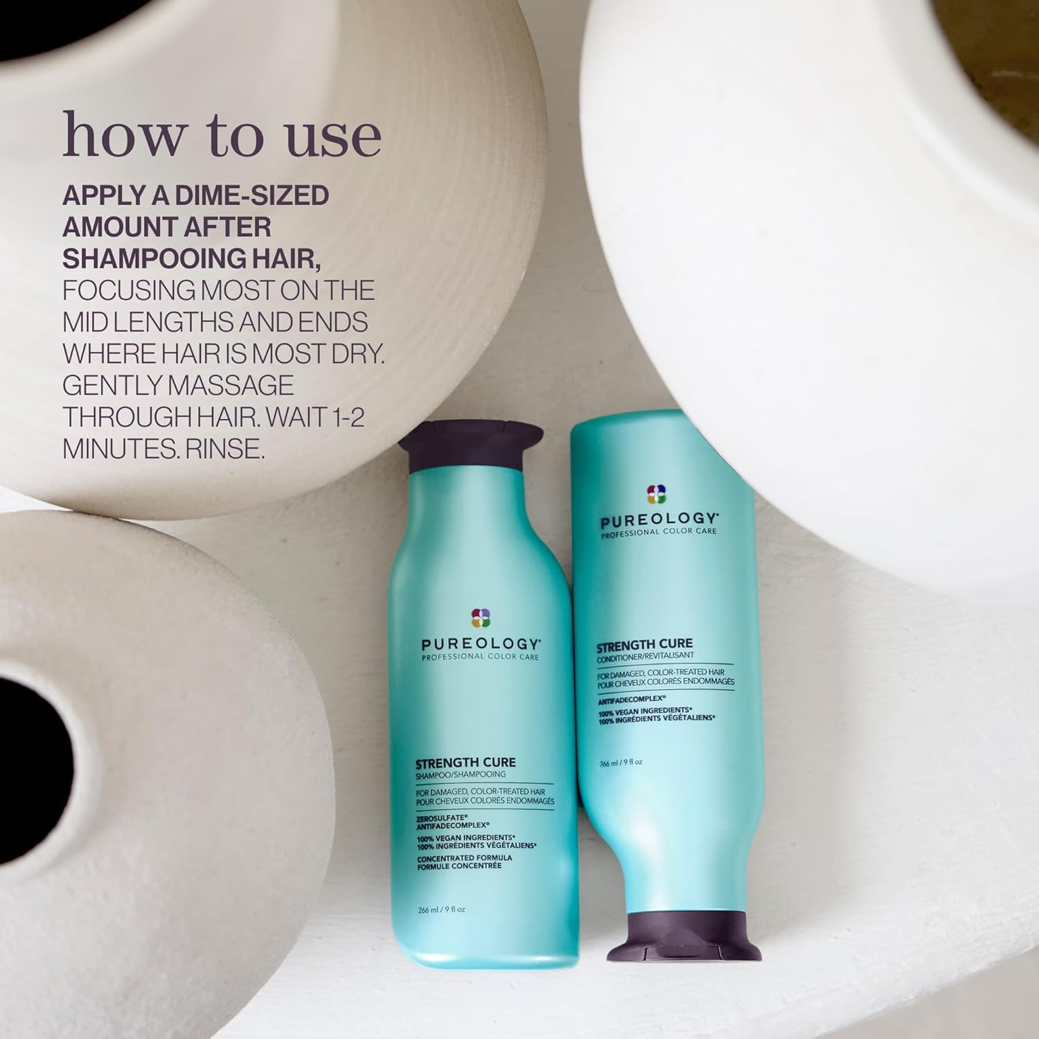 Pureology Strength Cure Conditioner, For Damaged & Color-Treated Hair, Renew Strength & Softness, Vegan & Sulfate-Free Formula