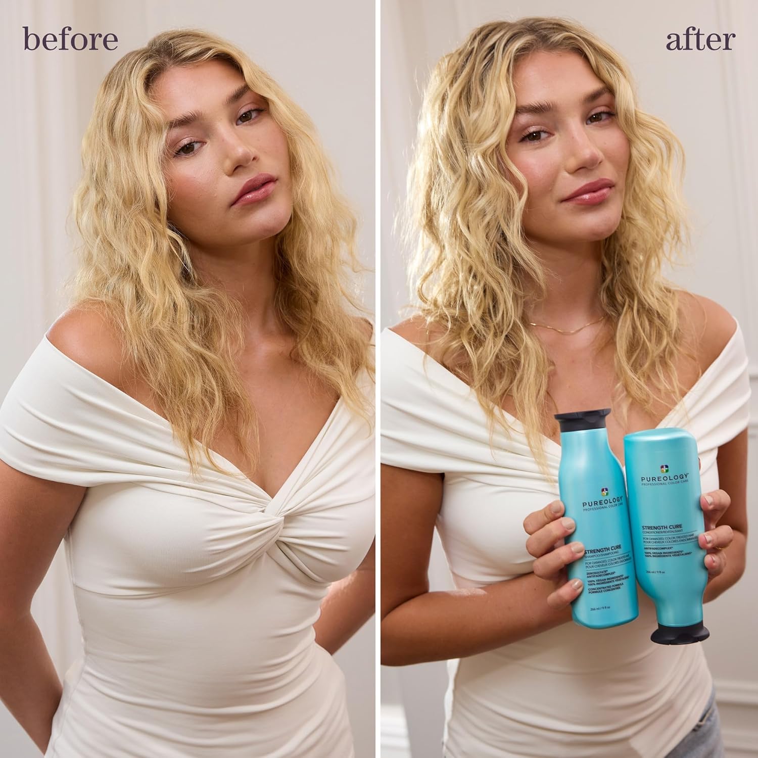 Pureology Strength Cure Shampoo and Conditioner Set, Sulfate Free Shampoo and Conditioner, For Normal to Thick, Dry, Color Treated Hair, Sulfate Free, Paraben-Free, Vegan, 2x266 ML