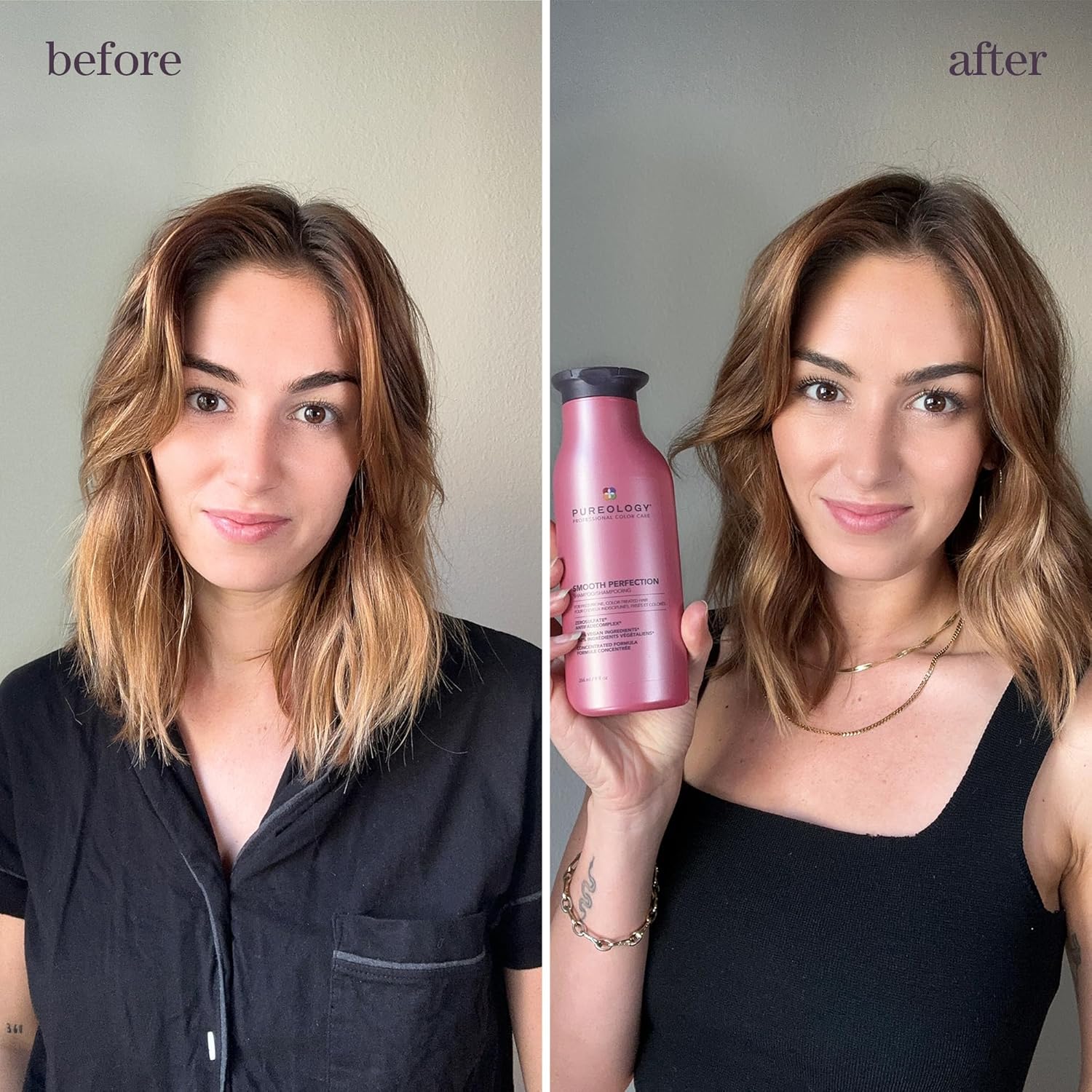 Pureology Smooth Perfection Shampoo, Frizz Control for Dry & Colored Hair, Infused with Camellia & Shea Butter, Vegan & Sulfate-Free Formula