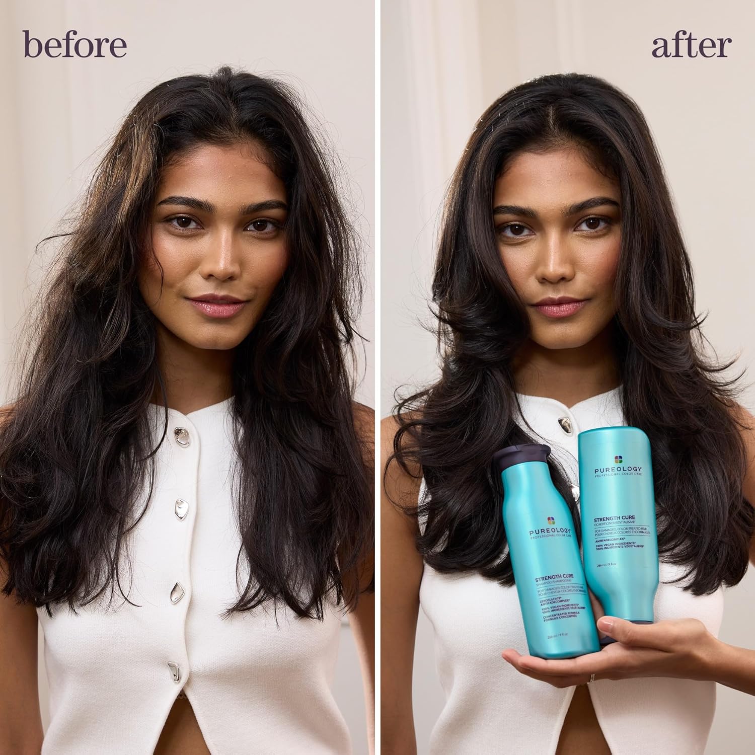 Pureology Strength Cure Shampoo and Conditioner Set, Sulfate Free Shampoo and Conditioner, For Normal to Thick, Dry, Color Treated Hair, Sulfate Free, Paraben-Free, Vegan, 2x266 ML