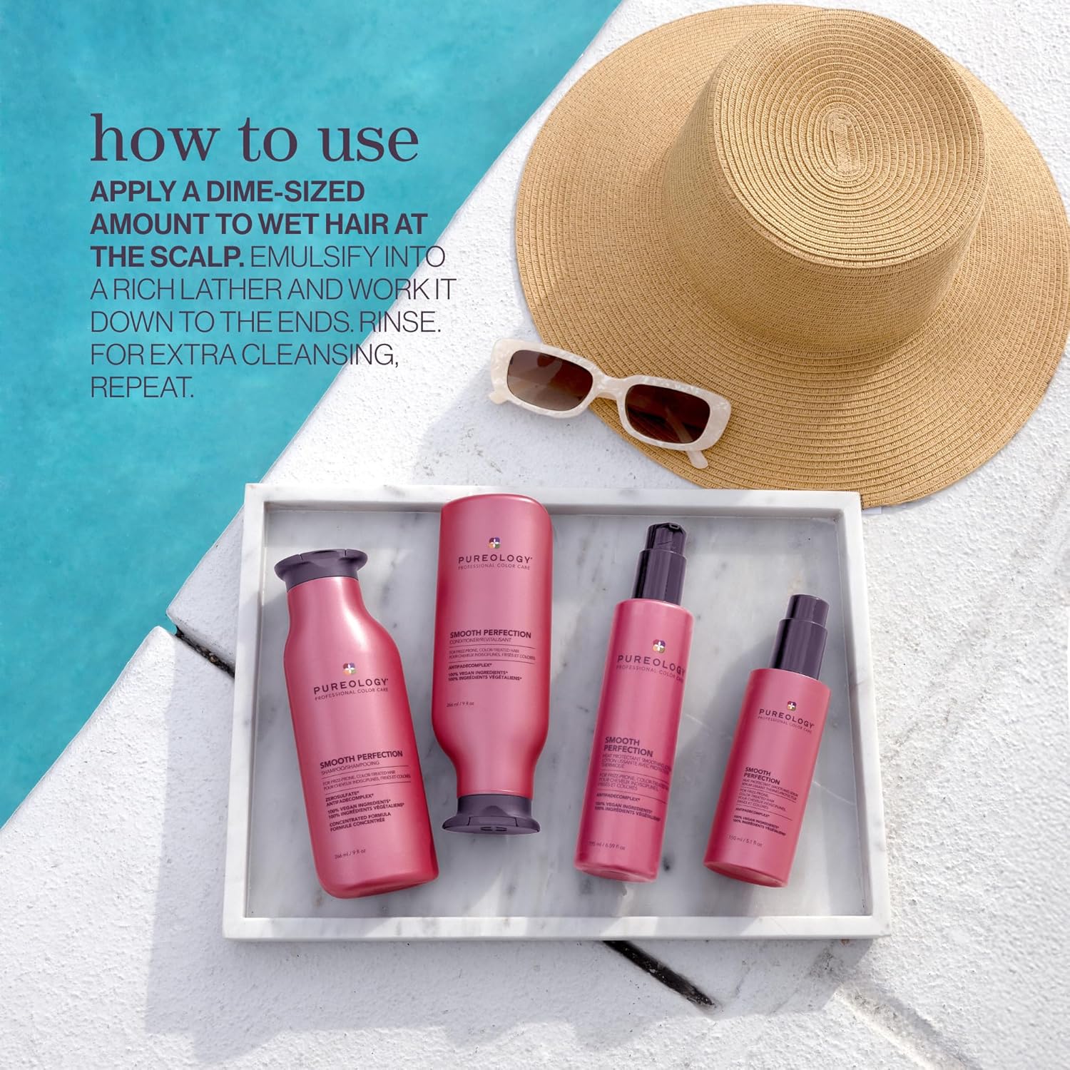 Pureology Smooth Perfection Shampoo, Frizz Control for Dry & Colored Hair, Infused with Camellia & Shea Butter, Vegan & Sulfate-Free Formula