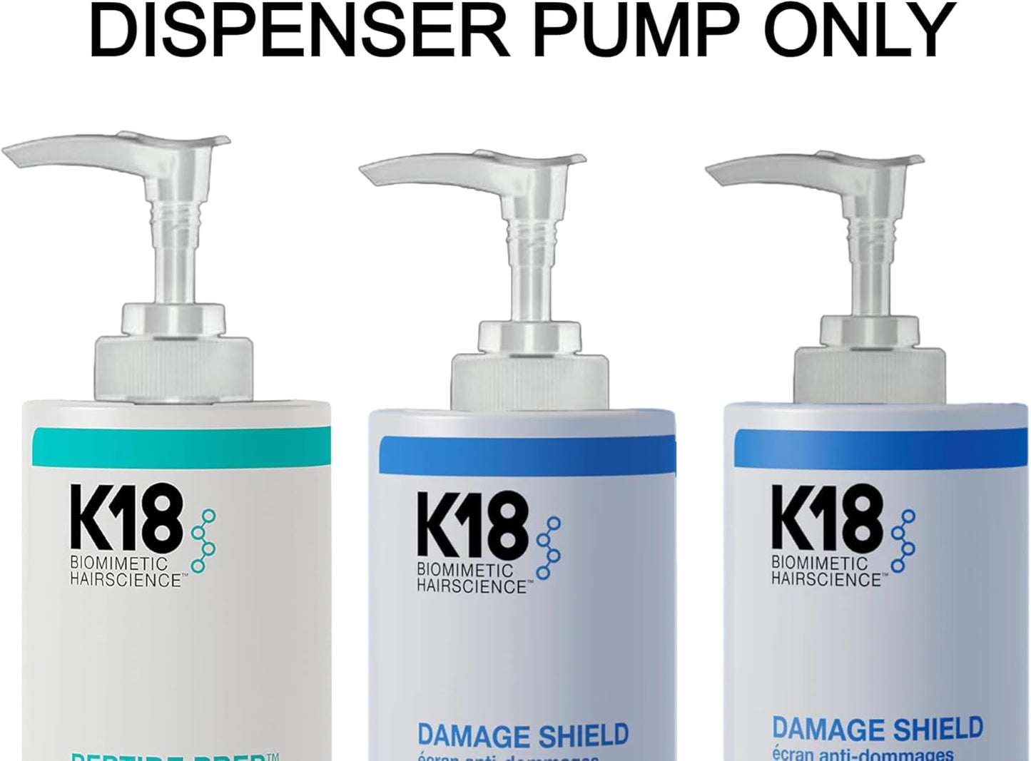 Dispenser Pump Compatible with 8.5 oz / 250 ml, K18 Peptide Prep Detox Shampoo, K 18 Damage Shield pH Protective Shampoo & K-18 Damage Shield Protective Conditioner by Ultra Essentials