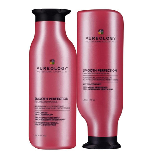 Pureology Smooth Perfection Shampoo & Conditioner Set, For Dry Frizz Prone Colour Treated Hair, For Smoothness, Made with Camellia Oil and Shea Butter, Vegan, Sulfate-Free, Paraben-Free