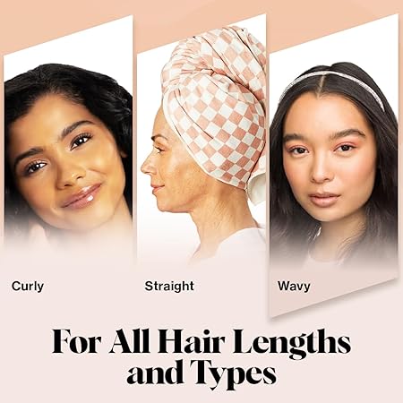 Kitsch XL Microfiber Hair Towel Wrap for Women – Ultra Absorbent Microfiber Towel for Wet, Curly, Long or Short Hair – Quick Dry, Anti-Frizz Hair Wrap – Terracotta Checkered, 40x24 inches