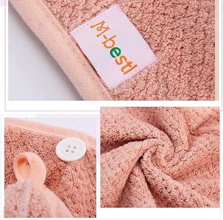 2 Pack Hair Towel Wrap,Hair Drying Towel with Button, Microfibre Hair Towel, Dry Hair Hat, Bath Hair Cap (Pink&Beige)