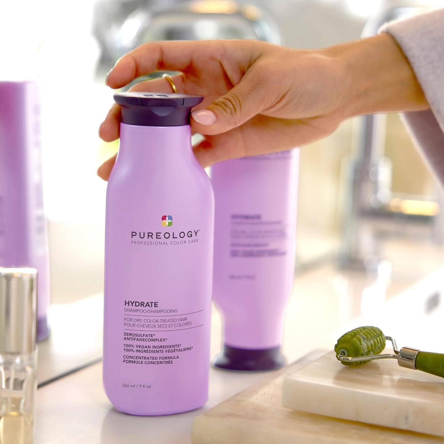 Pureology Hydrate Moisturizing Shampoo, For Medium to Thick Color-Treated Hair, Adds Shine & Softness, With Green Tea Extract, Vegan & Sulfate-Free Formula