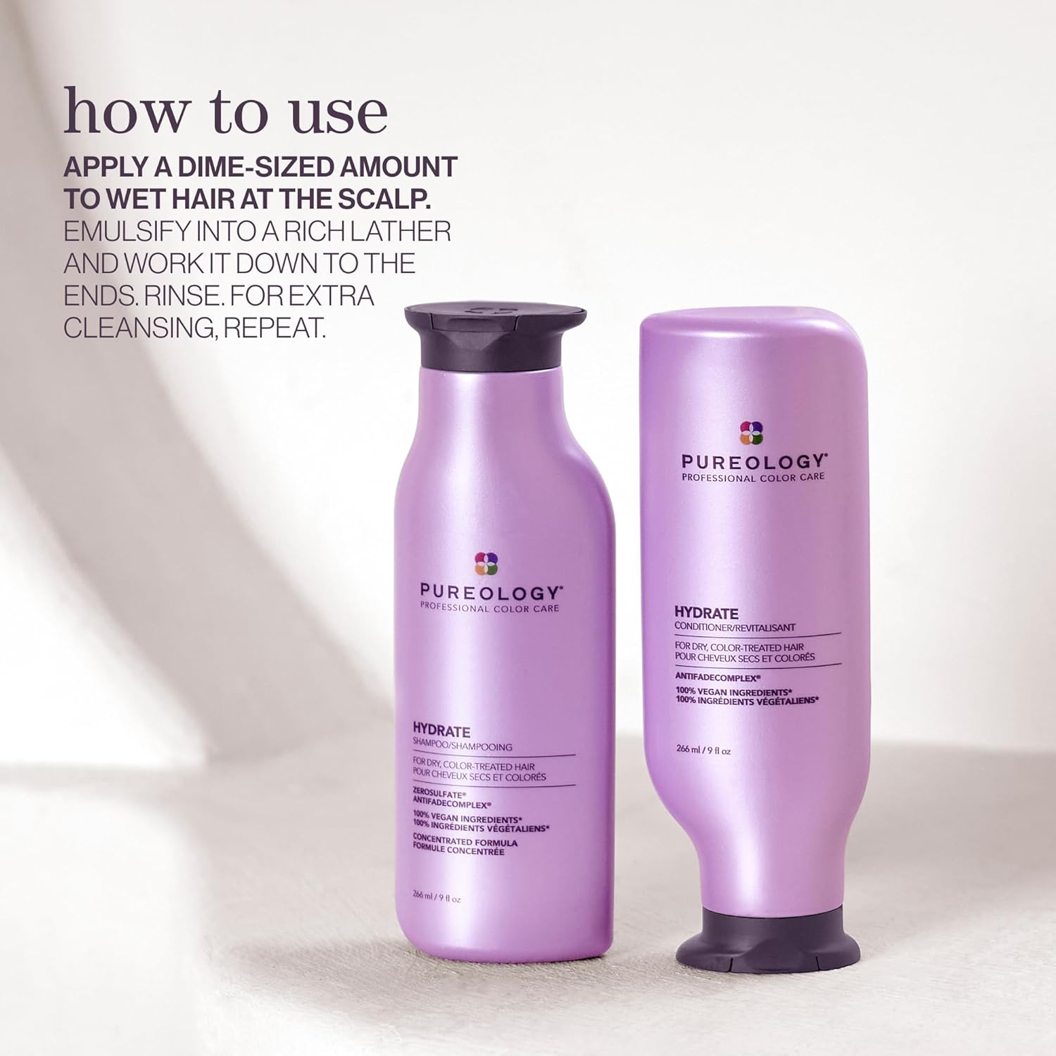 Pureology Hydrate Moisturizing Shampoo, For Medium to Thick Color-Treated Hair, Adds Shine & Softness, With Green Tea Extract, Vegan & Sulfate-Free Formula