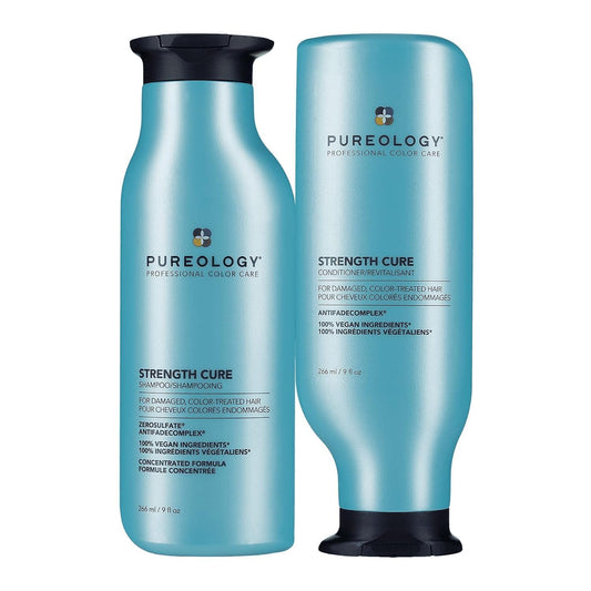 Pureology Strength Cure Shampoo and Conditioner Set, Sulfate Free Shampoo and Conditioner, For Normal to Thick, Dry, Color Treated Hair, Sulfate Free, Paraben-Free, Vegan, 2x266 ML