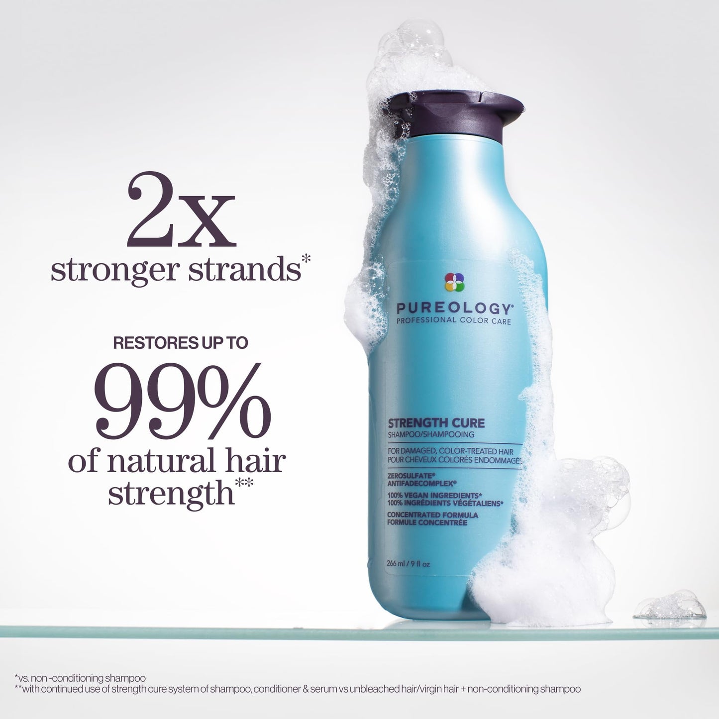 Pureology Strength Cure Shampoo, Strengthening Shampoo, Helps Repair Damaged, Color Treated Hair.Renews Strength and Softness, Vegan, Sulfate-Free, Paraben-Free,