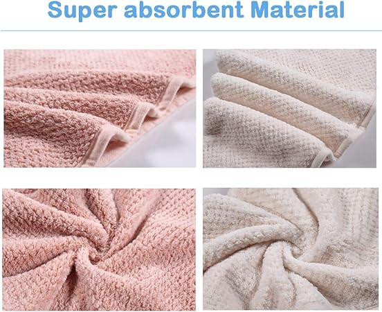 2 Pack Hair Towel Wrap,Hair Drying Towel with Button, Microfibre Hair Towel, Dry Hair Hat, Bath Hair Cap (Pink&Beige)