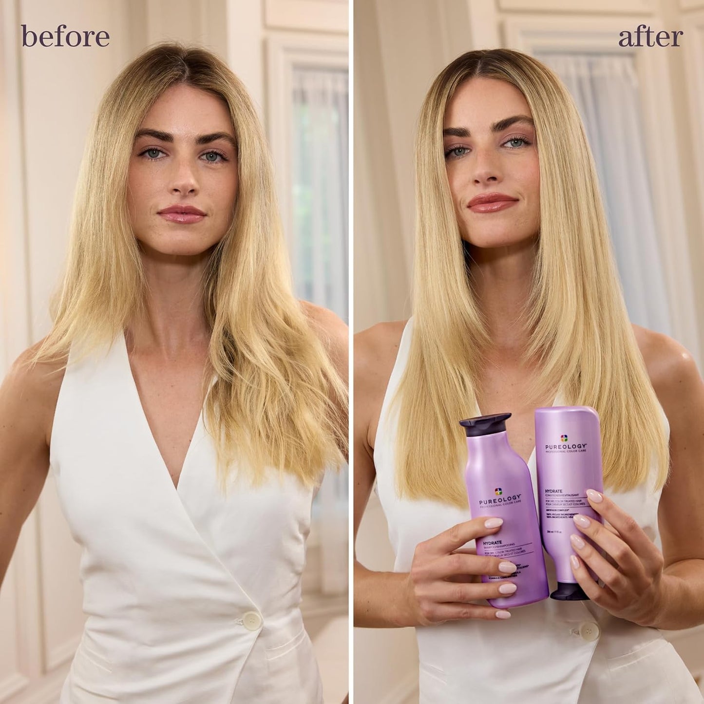 Pureology Hydrate Moisturizing Shampoo, For Medium to Thick Color-Treated Hair, Adds Shine & Softness, With Green Tea Extract, Vegan & Sulfate-Free Formula